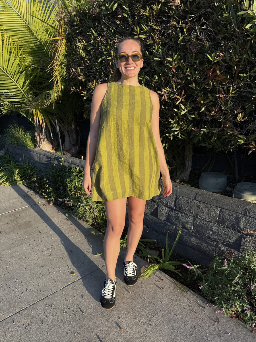 Yellow-green striped shift dress