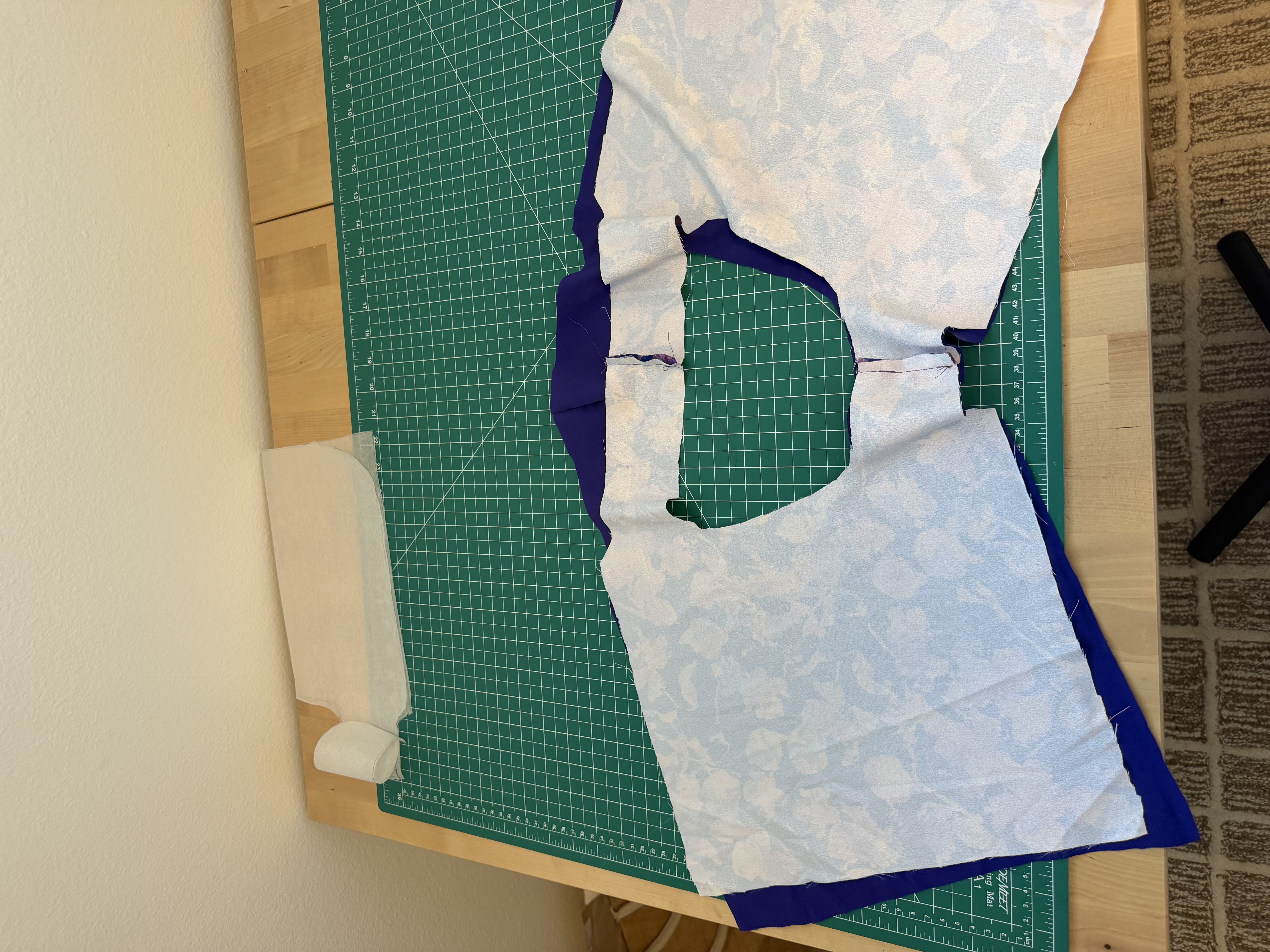 Placing the lining and outer piece right sides together