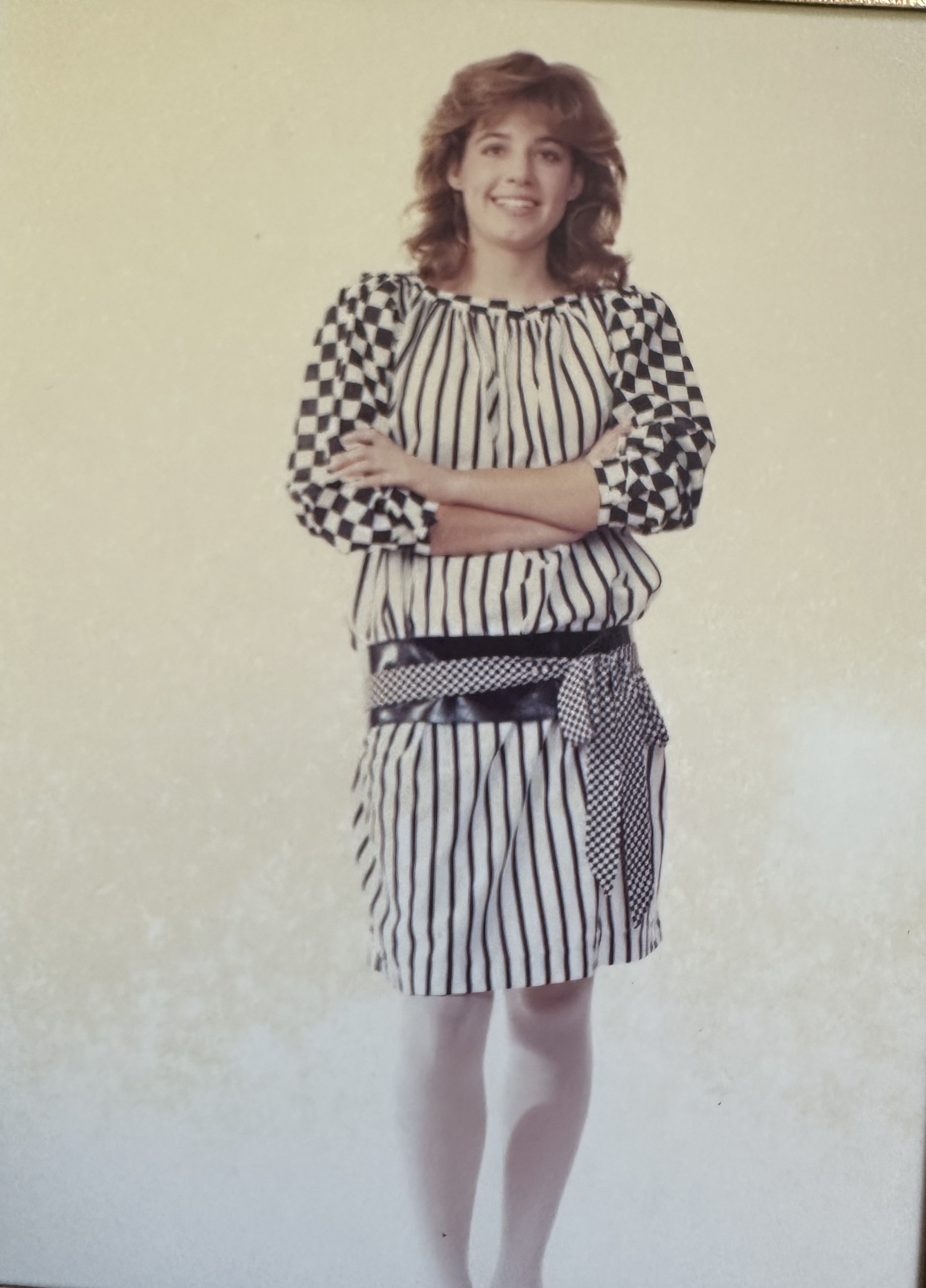 Emily's mom in an outfit Nanni (Emily's grandma on her mom's side) made her