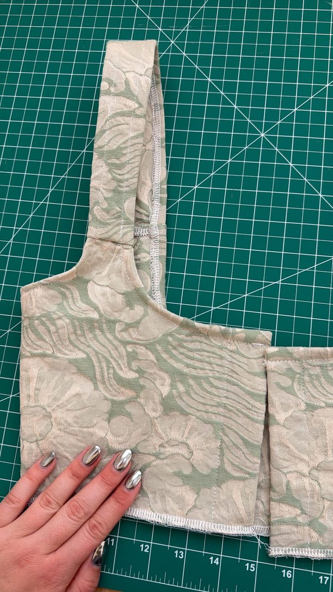 Closeup of the corset top before adding grommets and skirt panels