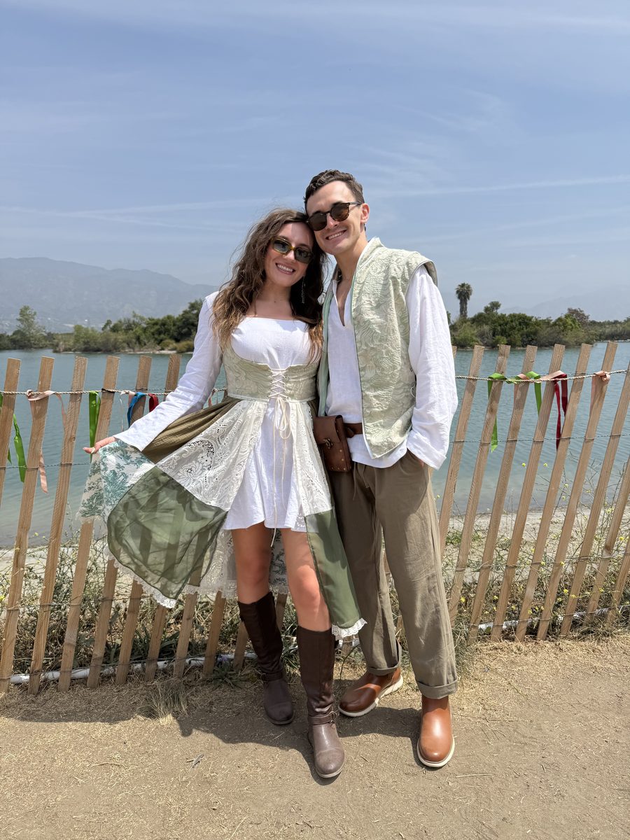 Emily and her boyfriend in matching handmade renaissance faire outfits