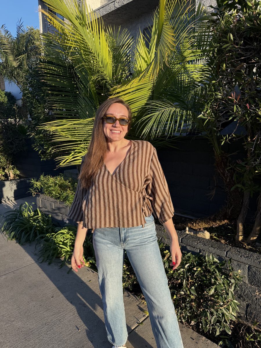 Brown striped wrap top