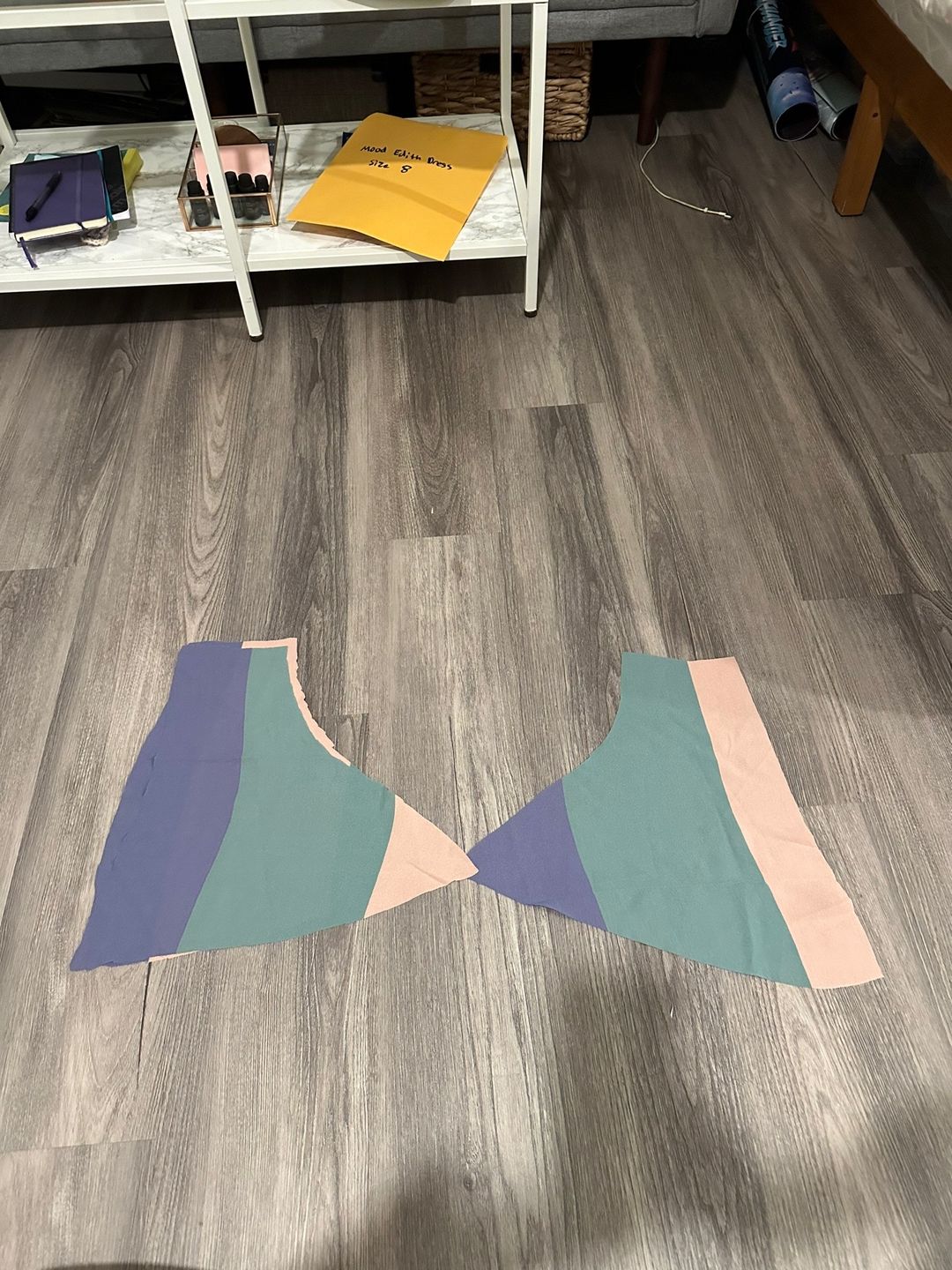 The bodice fabric pieces cut out