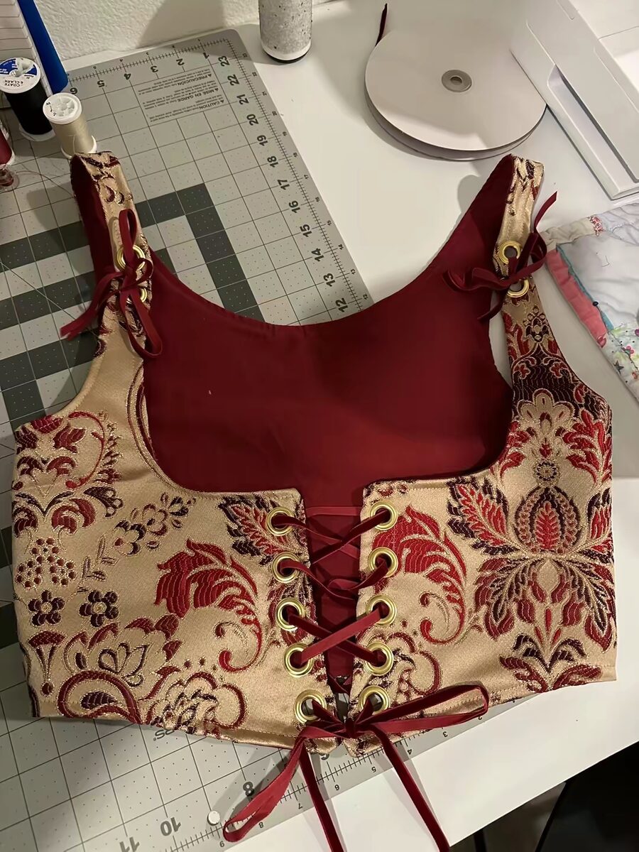 Corset pieces laid out during construction